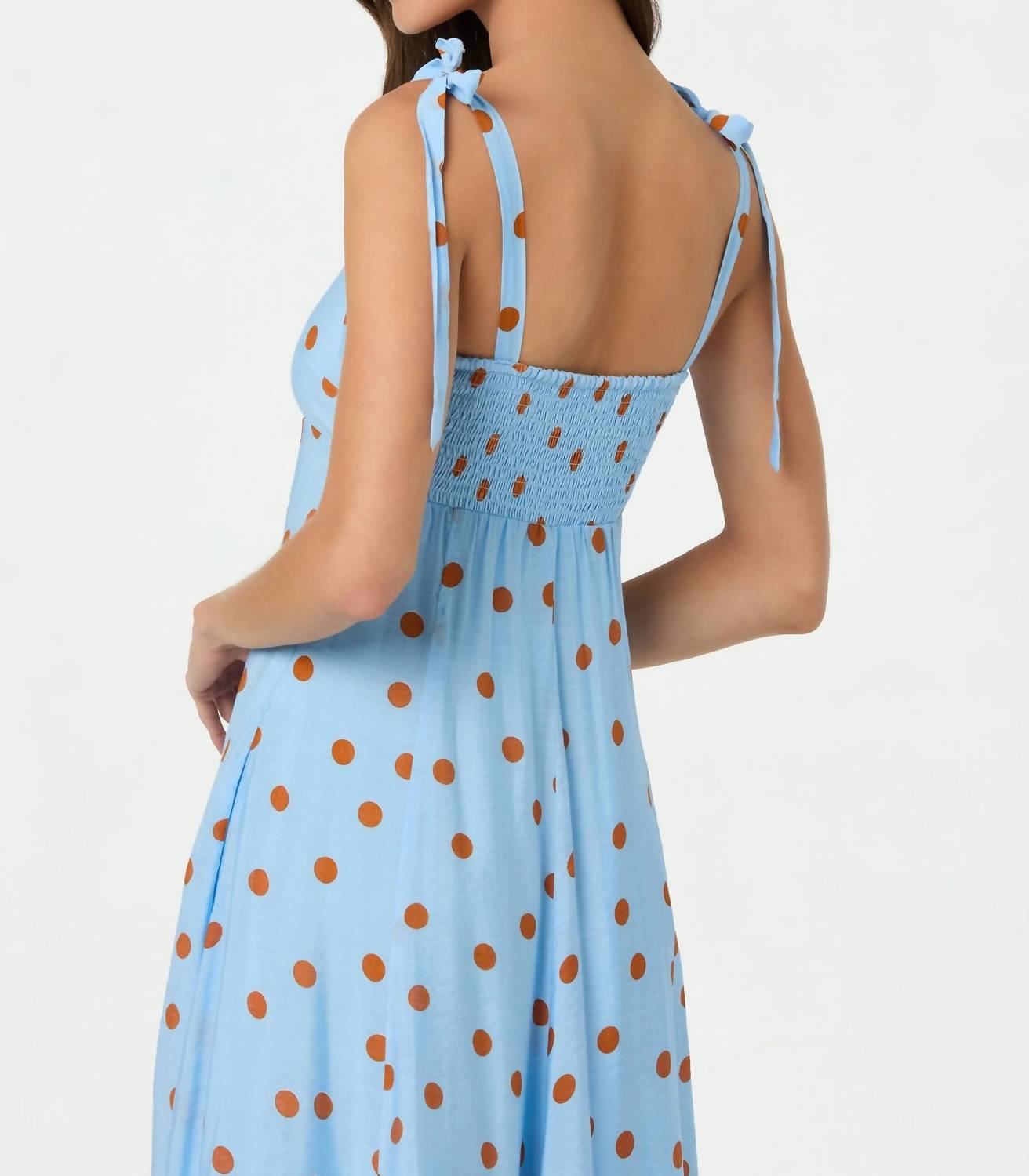 ASTR Lillian Polka Dot Midi Dress in blue rust - women's dress - view 6