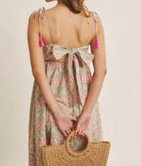 In February - Garden Floral Open-back With Bow Cotton Midi Dress