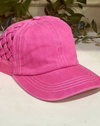 C.C BEANIE Women's Woven Criss Cross Ponytail Baseball Cap in pink - women's hat - detail view