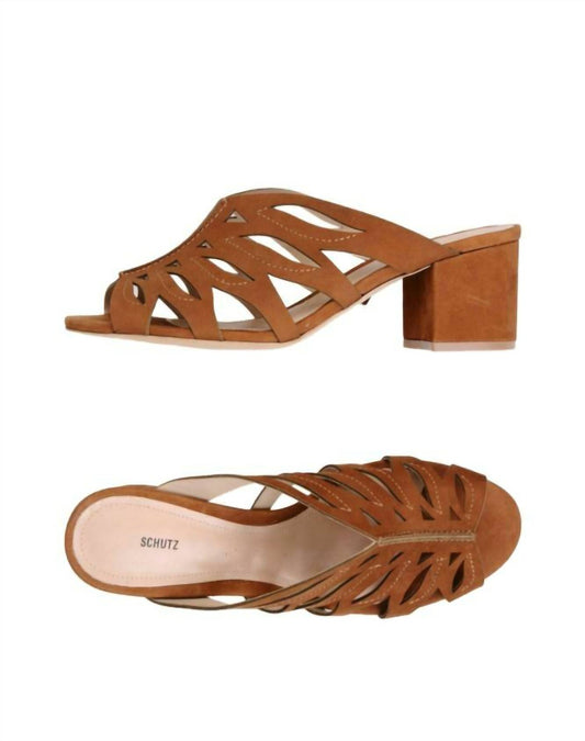 Schutz - Women Suede Leather Open Toe Slip On Laser Cut Sandals