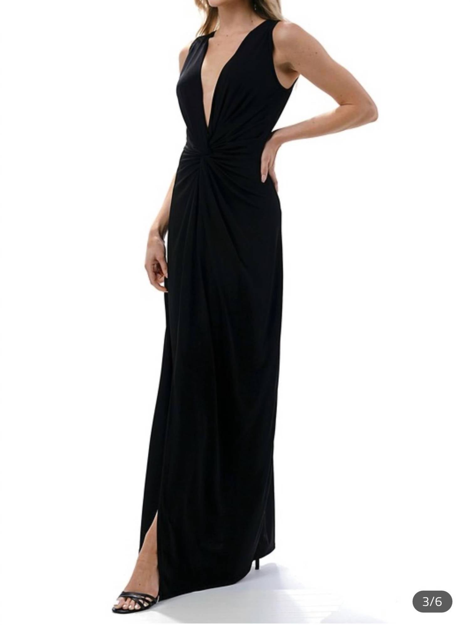 Ariella - Twist Front Plunging Neckline Maxi Dress