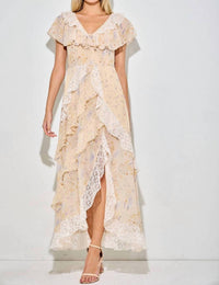 Baevely by Wellmade Floral Ruffle Tiered Maxi Dress in light yellow multi - women's dress