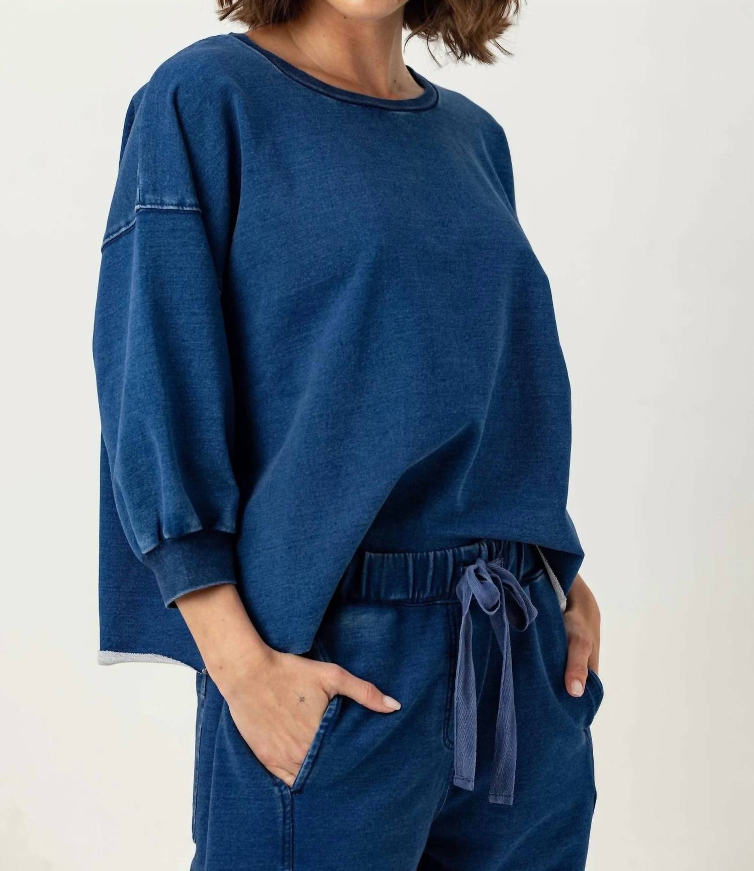 sundays Kelly Three Quarter Sleeve Pullover in denim - women's top