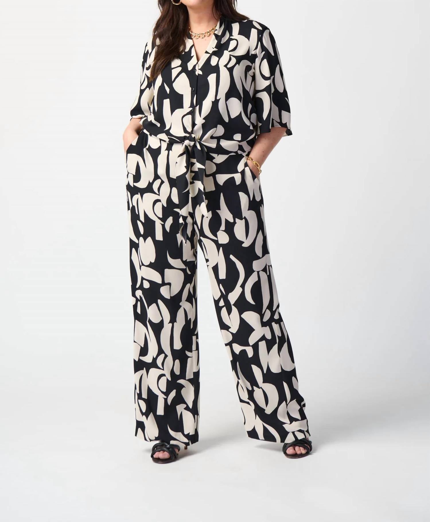 Joseph Ribkoff - Abstract Print Wide-leg Pants