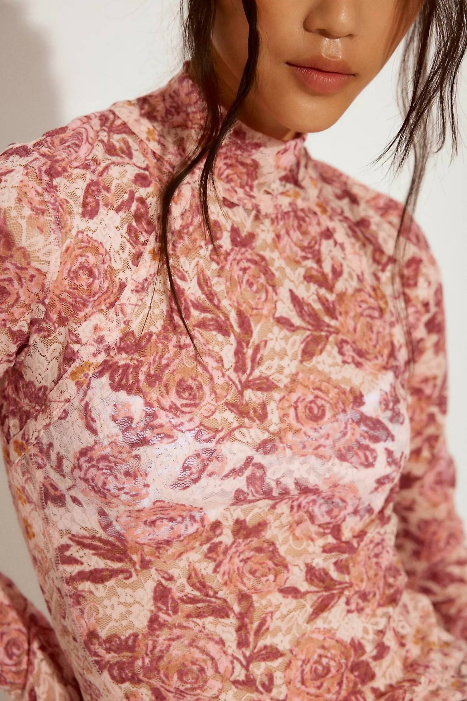 Free People - Lyric Sheer Lace Long Sleeve Turtleneck Top