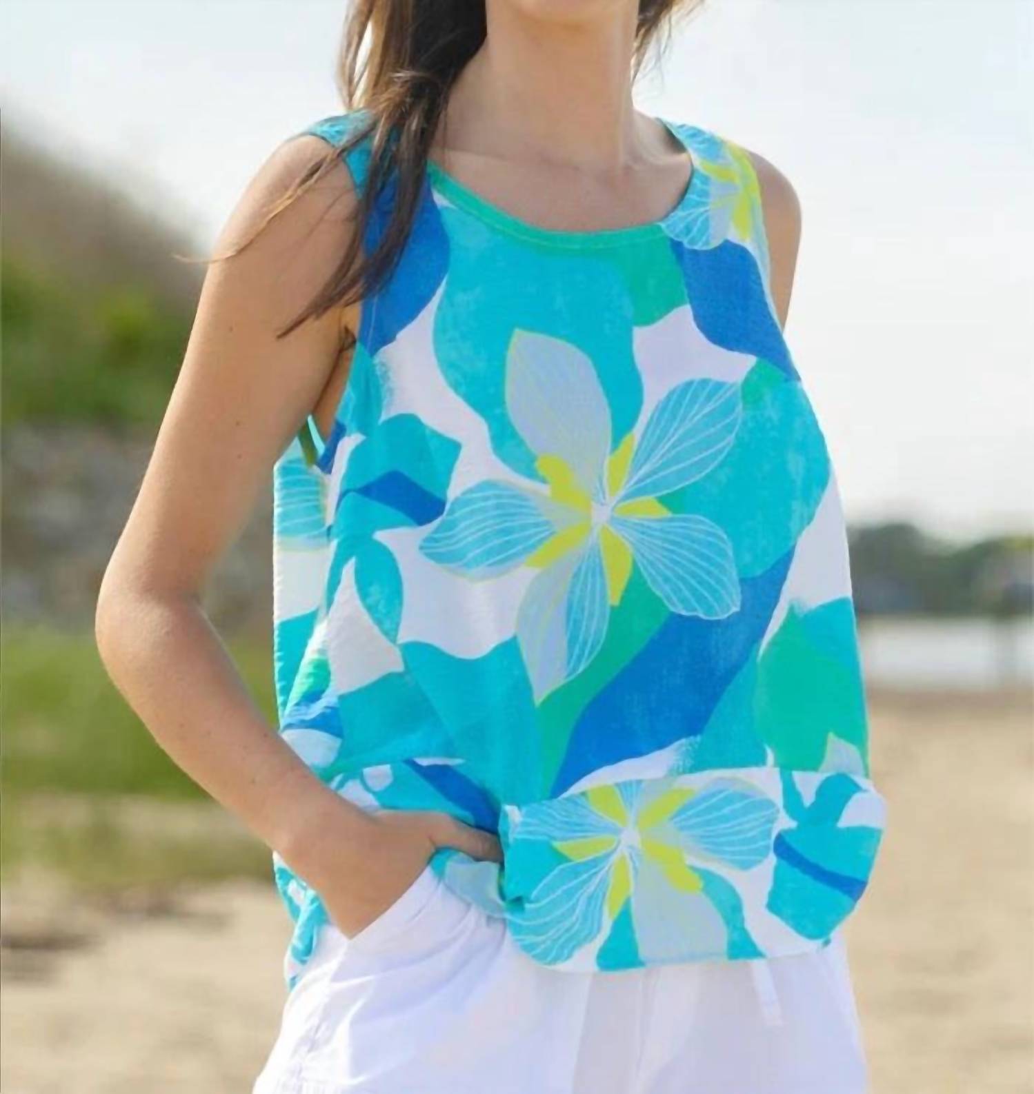 Escape Regatta Floral Button Back Floral Tank Top in maui - women's tank top