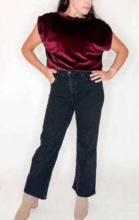 Amaryllis - Velvet Ruched Shoulder Tee