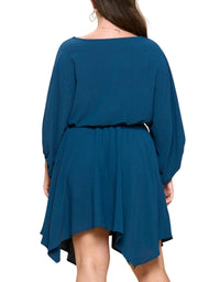 Oddi - Solid Woven Boat Neckline Dress - PLUS