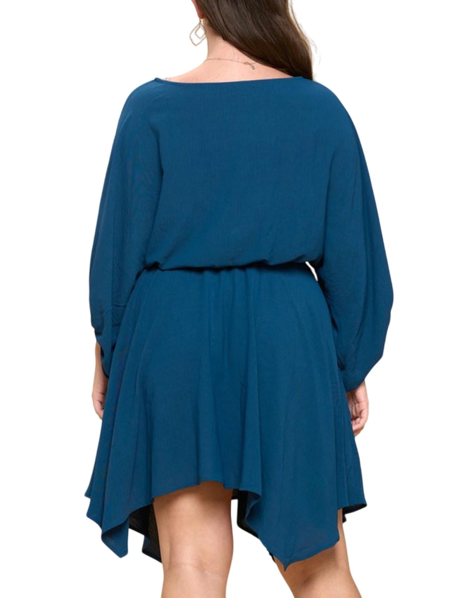 Oddi - Solid Woven Boat Neckline Dress - PLUS