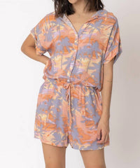 En Creme - Short Sleeve Tropical Print Romper