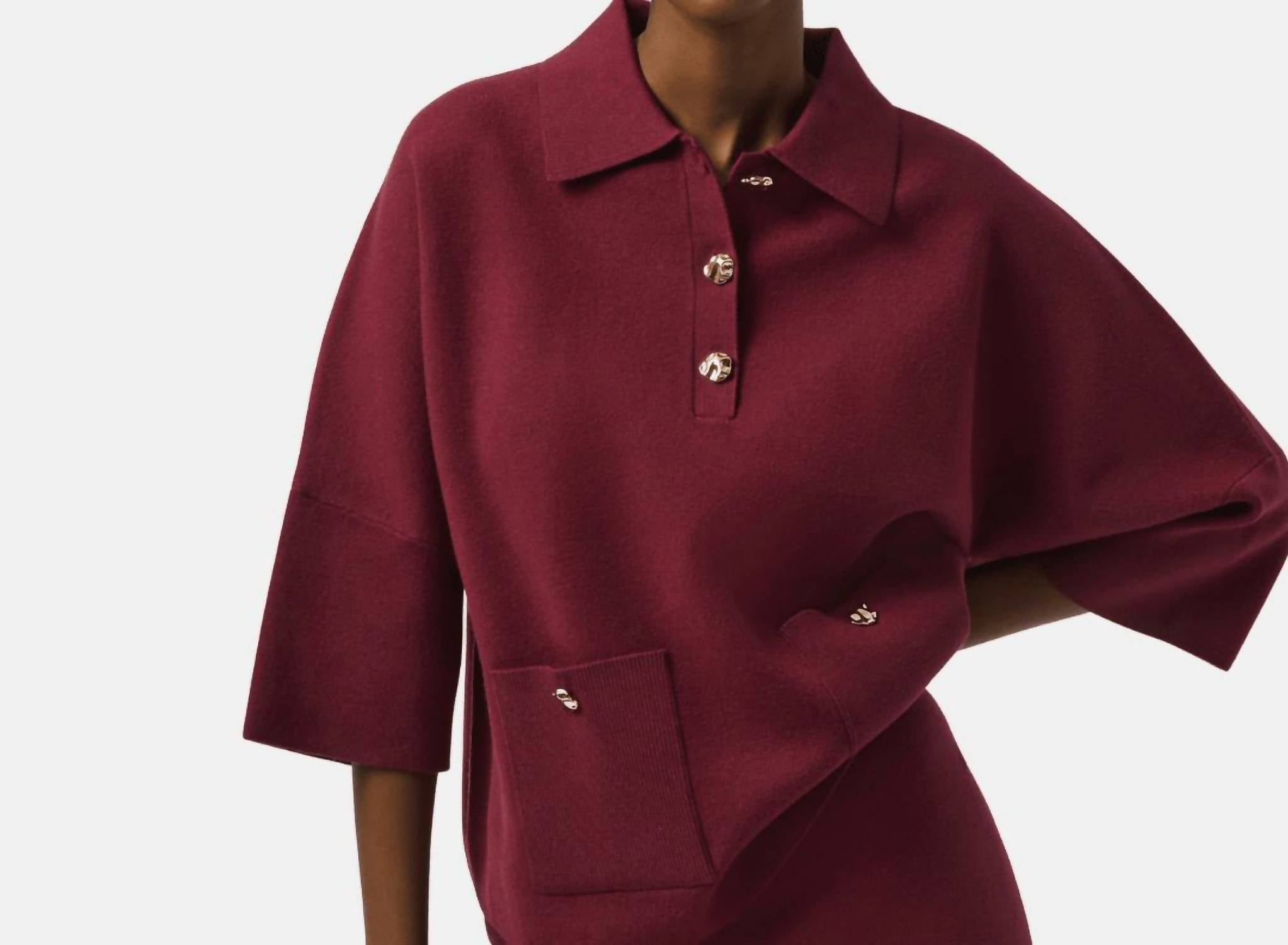 Joseph Ribkoff - Boxy Knit Pullover With Polo Collar