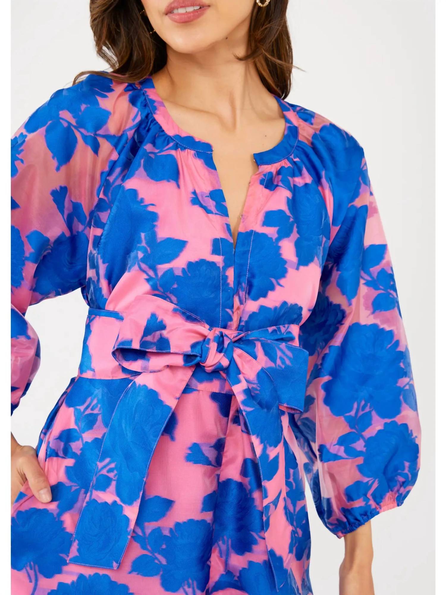 ABBEY GLASS Elise Dress in pink and blue tea rose organza - women's dress - view 4