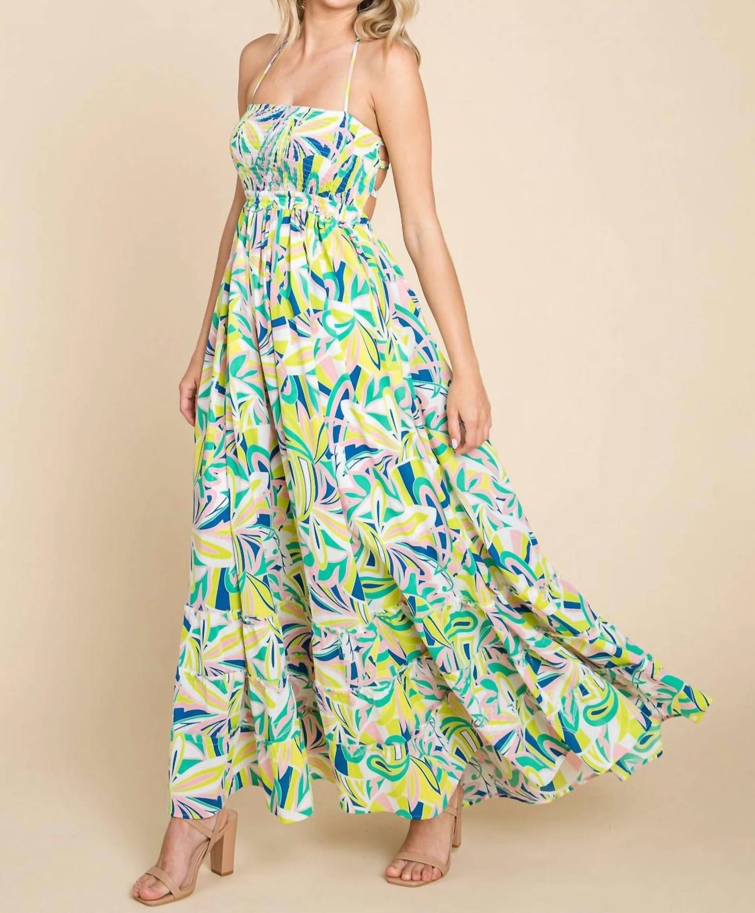 Rolypoly - Floral Halter Cami Sun Maxi Dress