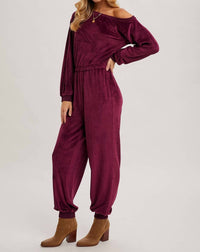 Bluivy - Velvet One Shoulder Boat Neck Jumpsuit