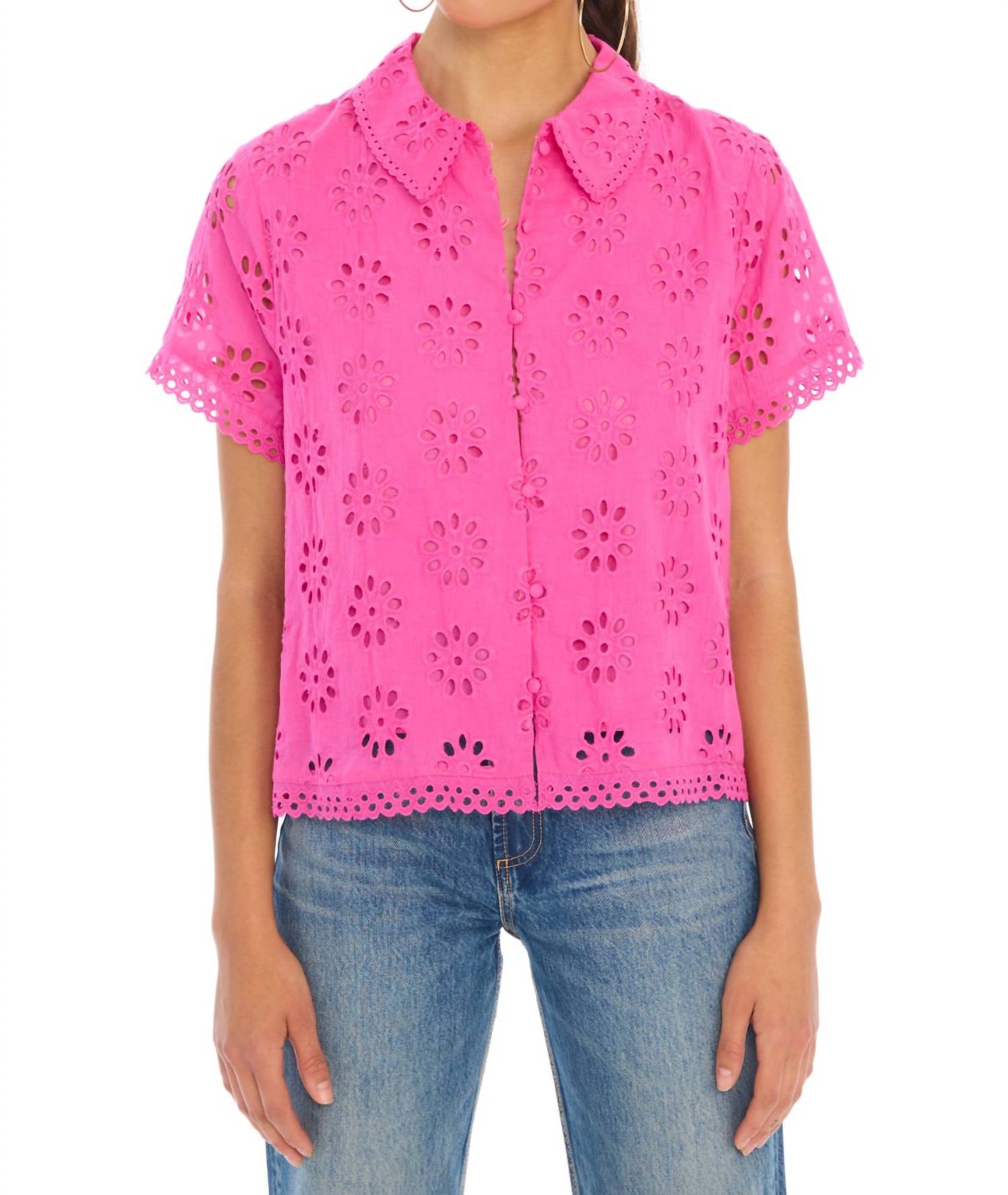 ALLISON NEW YORK Ivy Eyelet Top in hot pink - women's blouse