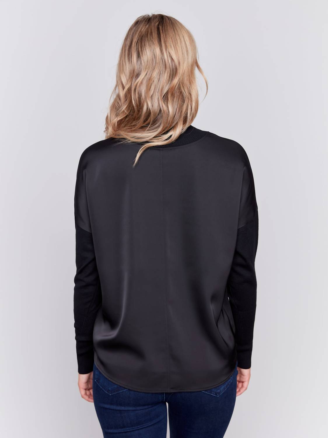 Charlie B - Mockneck Satin-knit Combo Top