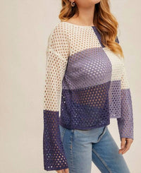 Hem & Thread - Color Block Fishnet Boat Neck Sweater