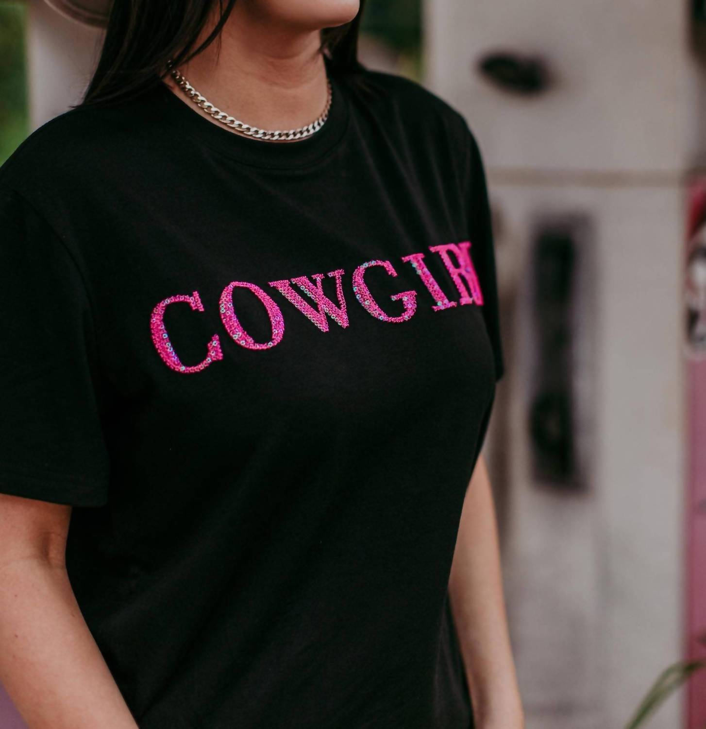 Merigold Kiss - Cowgirl 3d Pink Sequin Embroidered Tee