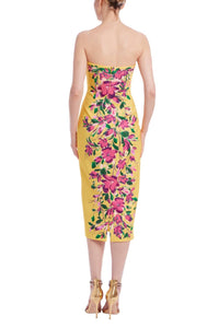 Badgley Mischka - Strapless Floral Midi Dress