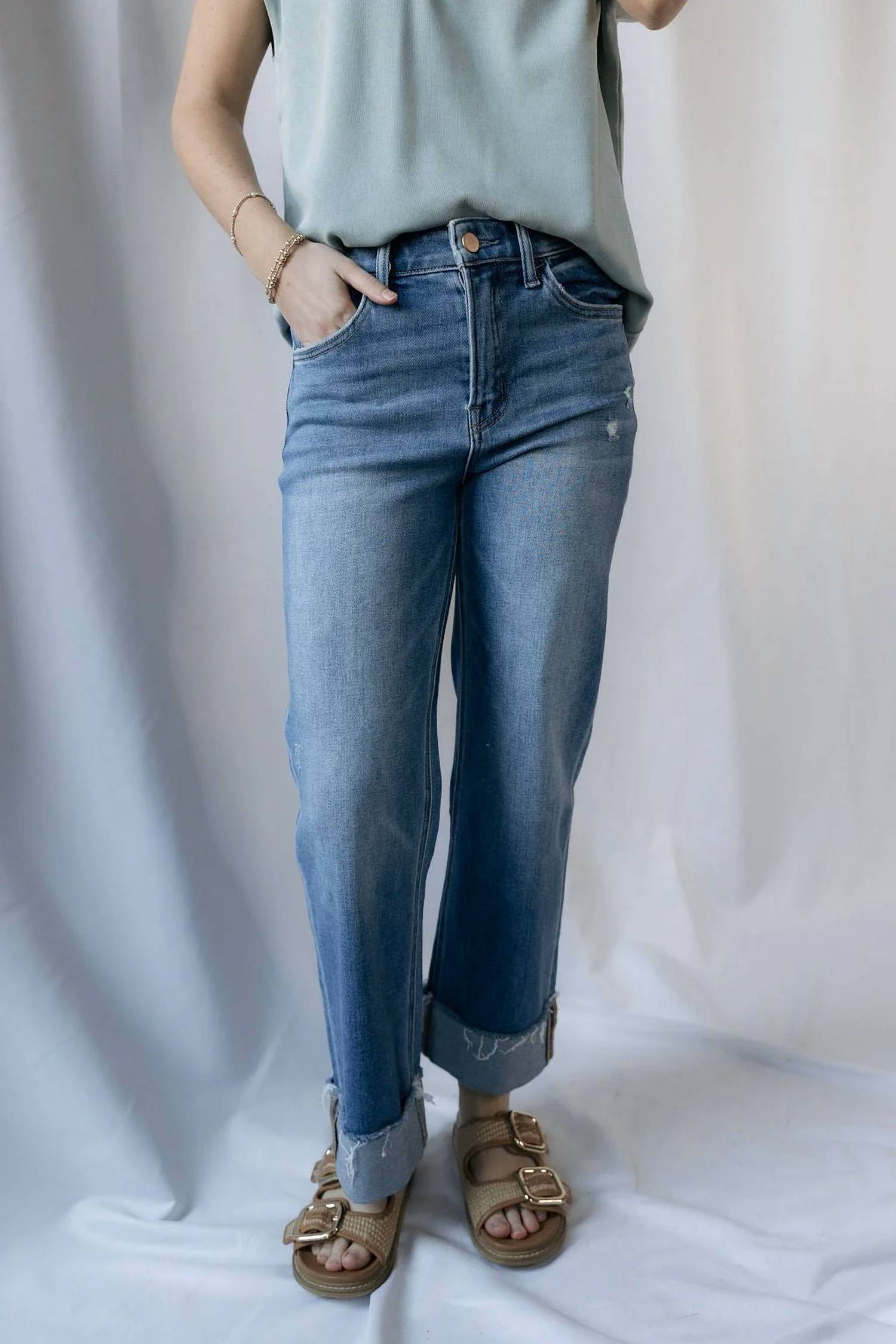 Flying Monkey - Denver High Rise Raw Cuffed Slim Wide Jeans