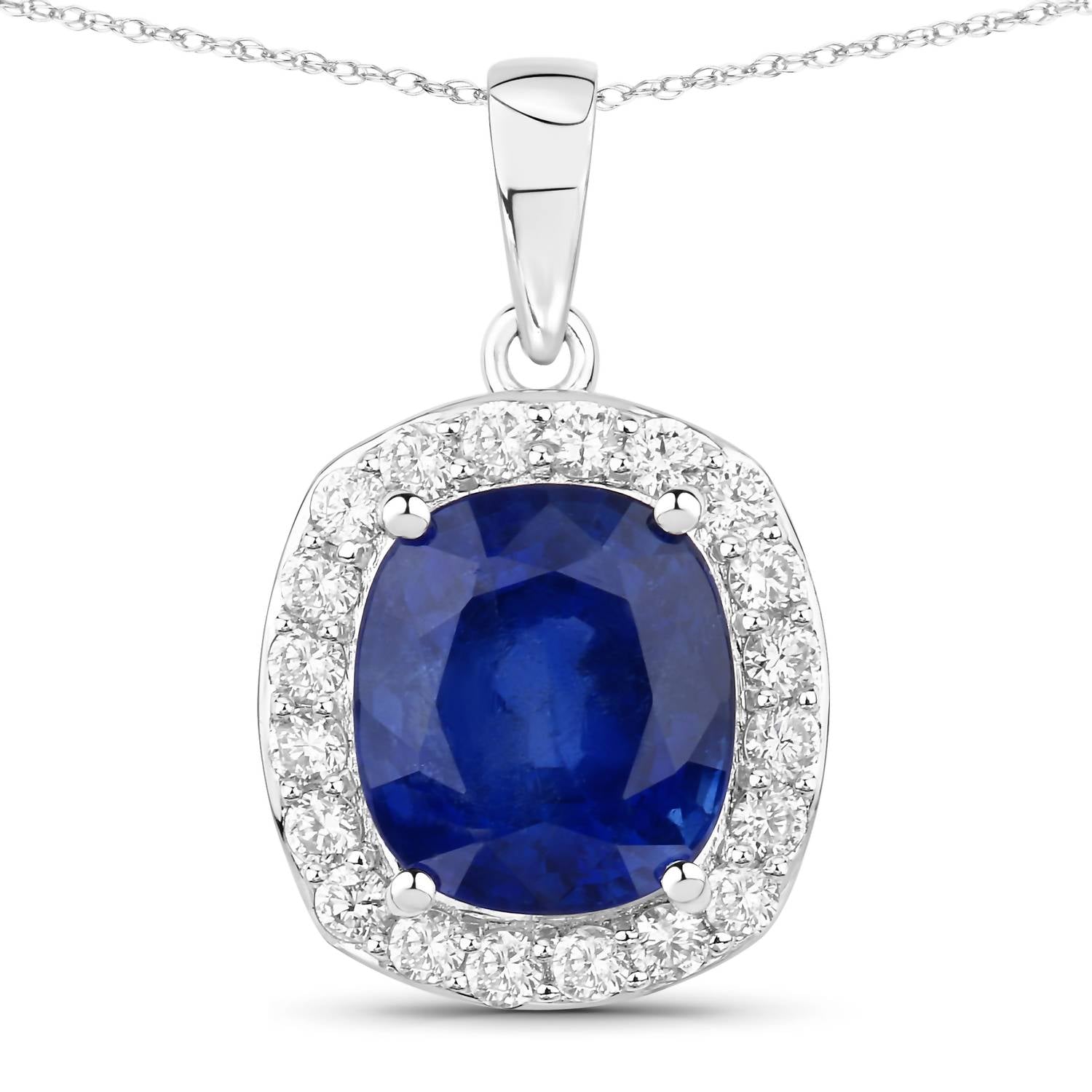 Diana M Jewels Women's Cushion Natural Sapphire Pendant Necklace (3.00 Ct) - Signature in 18k white gold - women's jewelry