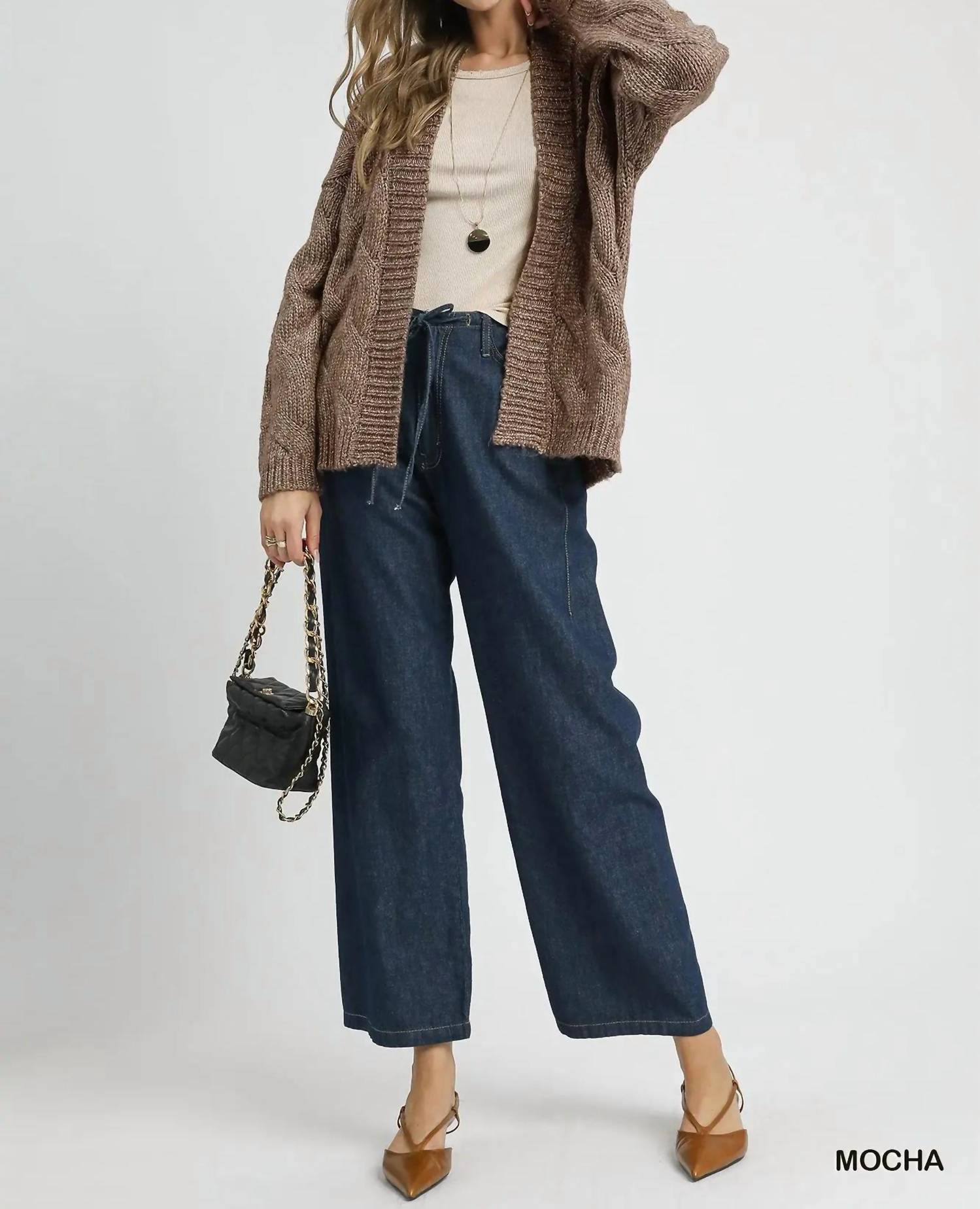 Umgee - Chunky Cable Knit Open Front Cardigan