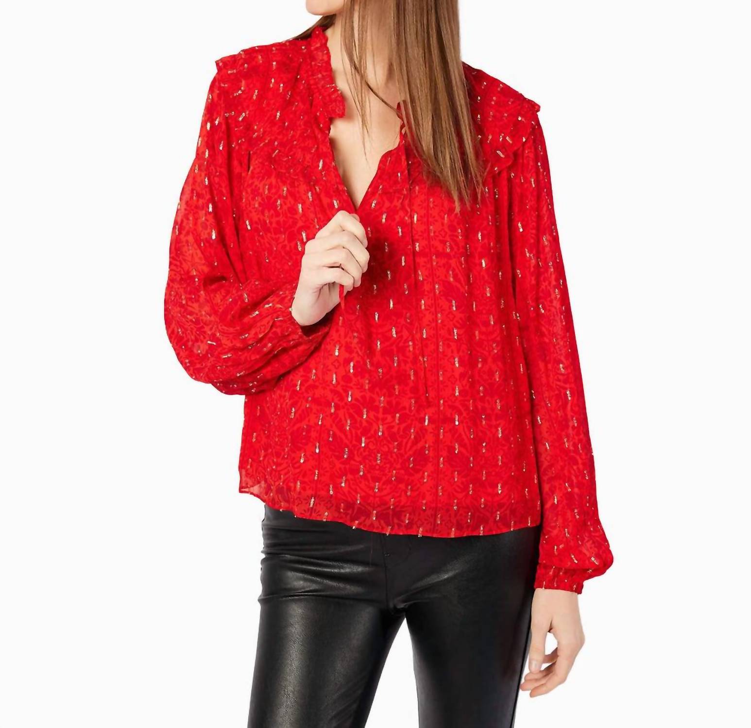 Sail To Sable - Lurex Ruffle Front Top