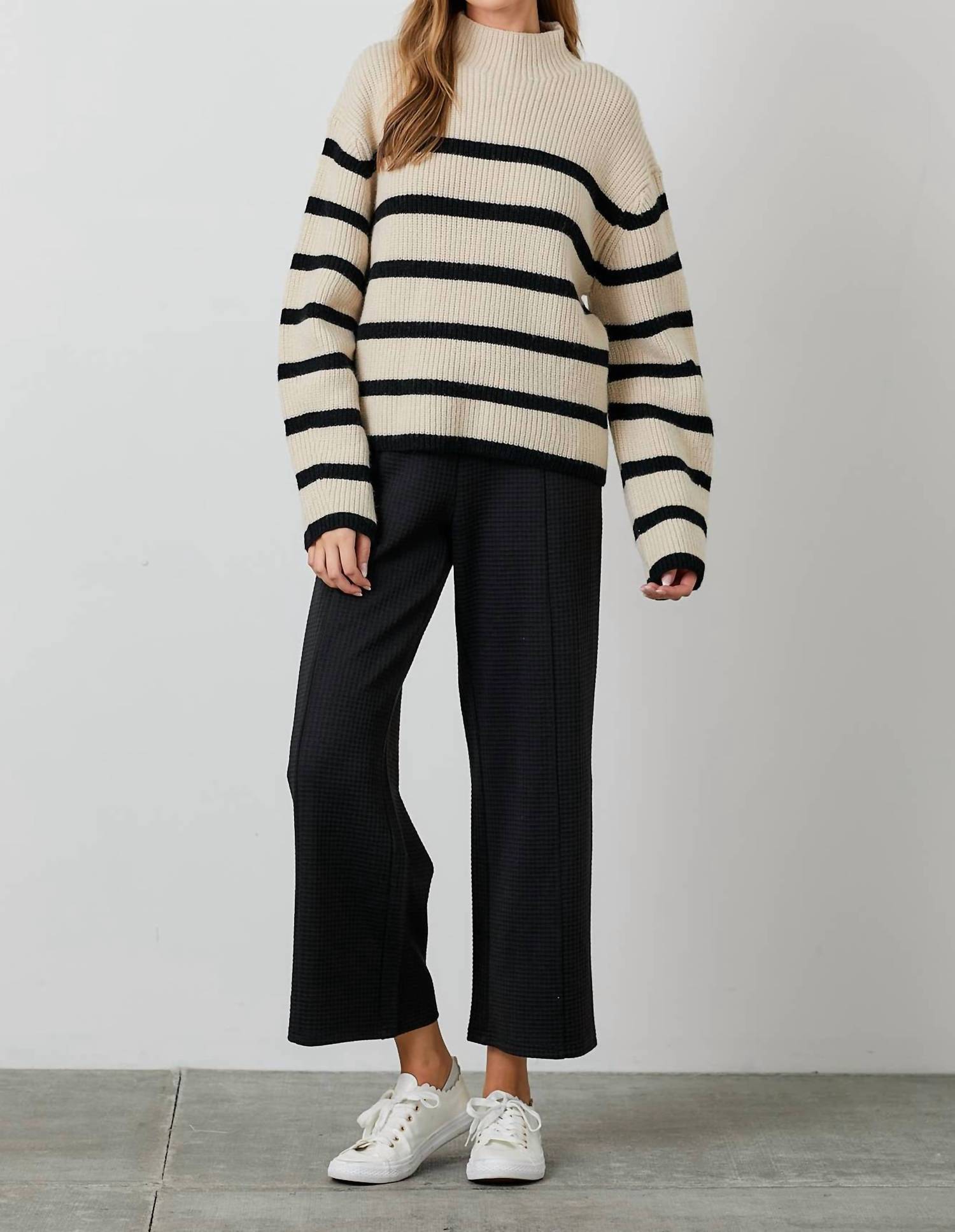 Polagram - Mock Neck Ribbed Knit Sweater