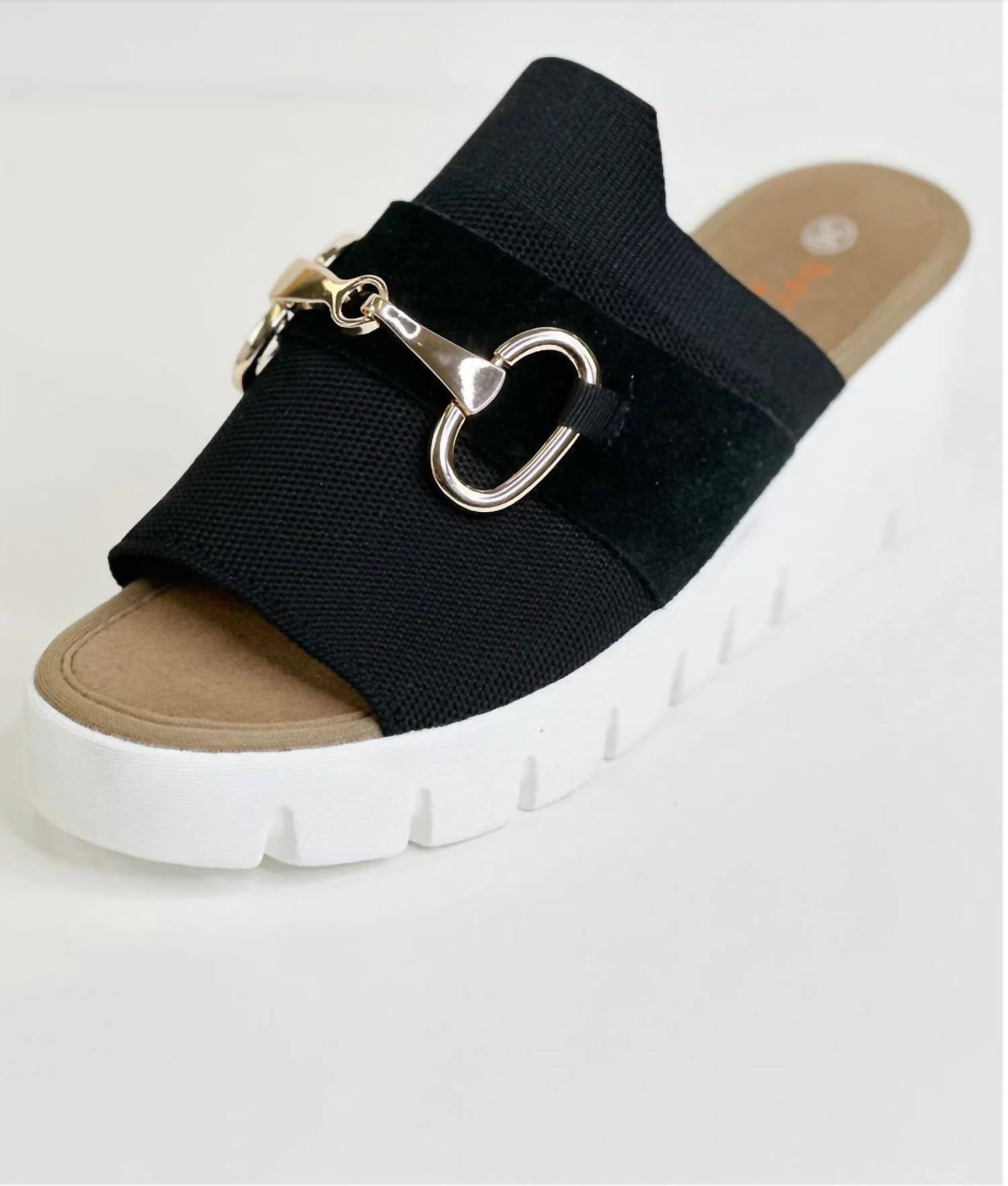 BERNIE MEV Women's Buckle Wedge sandal in black buckle - women's sandal - detail view