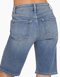 Zenana - High-rise Distressed Bermuda Denim Shorts