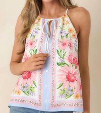 Skies Are Blue - Floral Border Print Halter Top