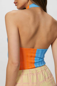 TWO-TONE HALTERNECK BODYSUIT