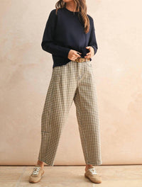 Miou Muse - Mini Checker Pattern Barrel Pants