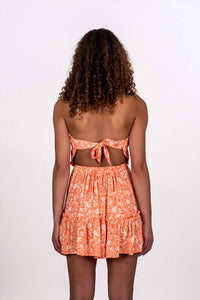 Sky to Moon Smocked Tie Back Floral Dress in orange - women's dress - detail view