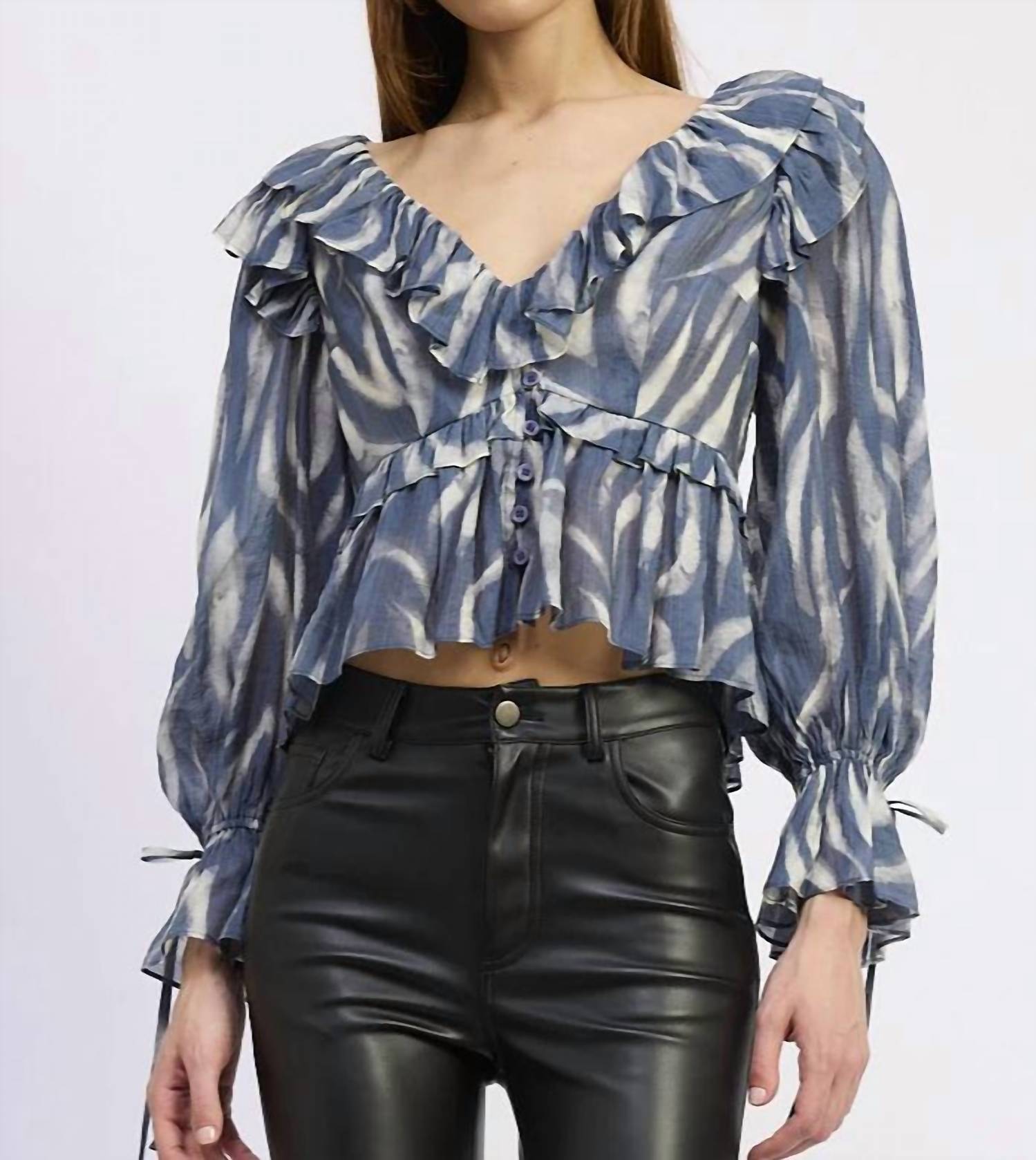 En Saison Cypress Peplum Top in slate ivory - women's blouse - alternate view