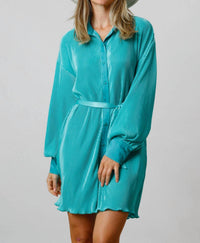 Fantastic Fawn - Pleated Tie Waist Mini Dress