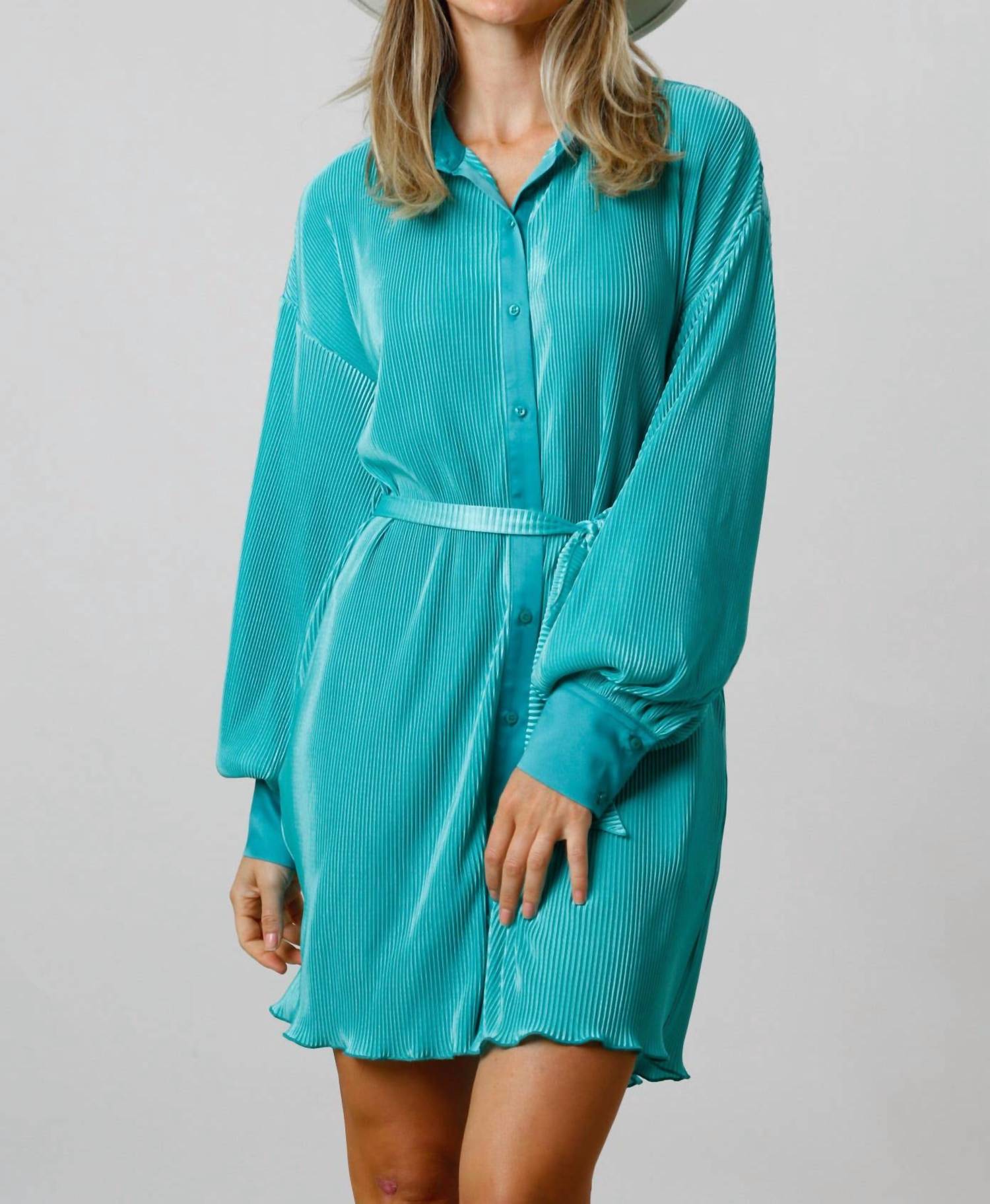 Fantastic Fawn - Pleated Tie Waist Mini Dress