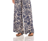 Karen Kane Nils Print Wide Leg Pants in navy and cream - women's pants
