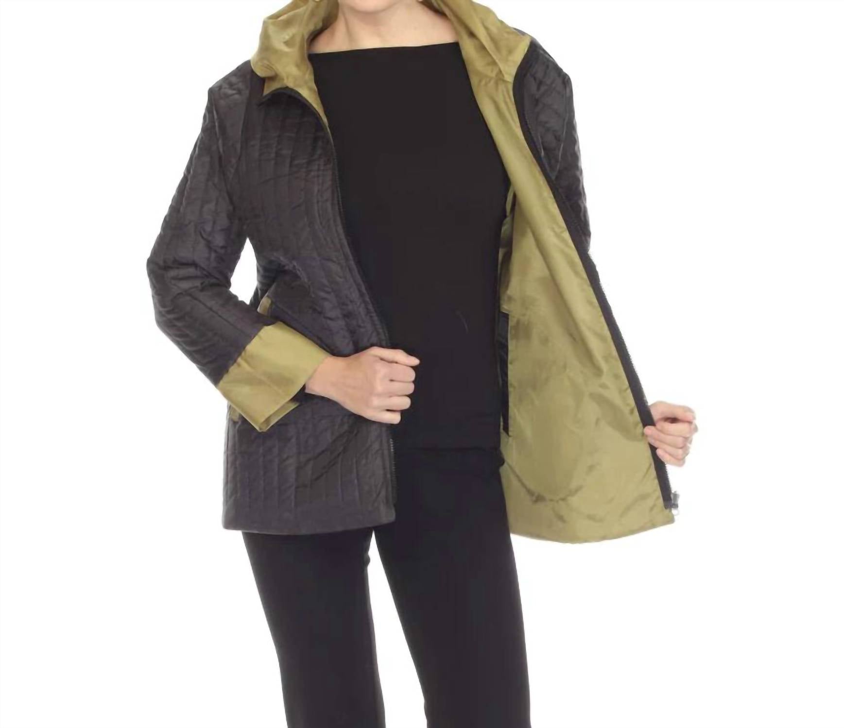 Terra Reversible Zip Up Hooded Coat in olive - women's jacket - view 5