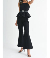 Endless Blu. - Rhinestone Belted Boot Cut Romper