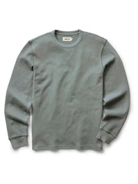 Taylor Stitch Organic Cotton Waffle Crew Sweater in deep sea - men's sweater - detail view