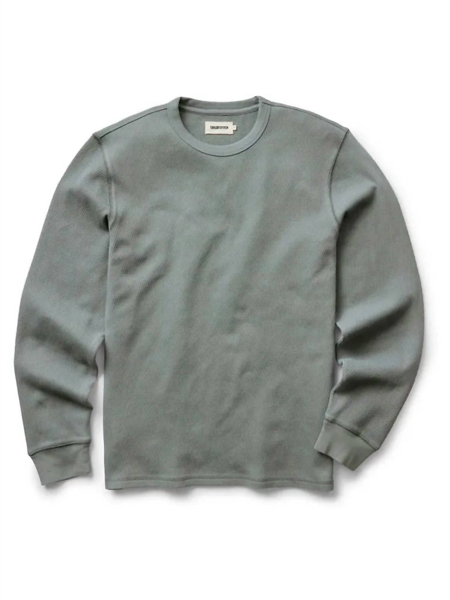 Taylor Stitch Organic Cotton Waffle Crew Sweater in deep sea - men's sweater - detail view