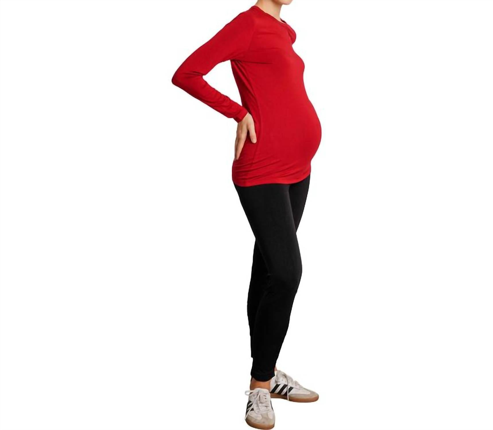 NOM Maternity Liv Long Sleeve Tee in merlot - women's long sleeve top - detail view