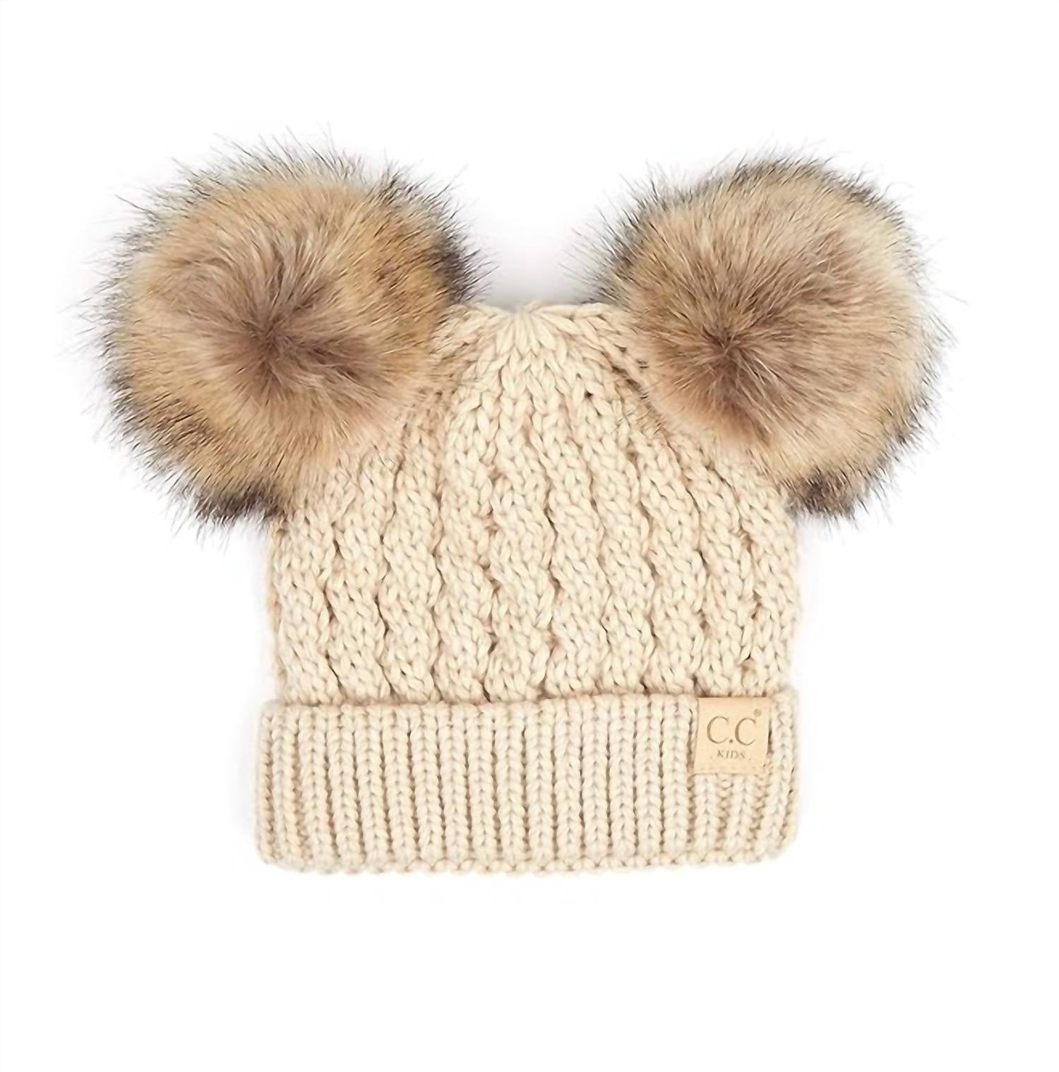 C.C Beanie - Kids Double Fur Pom Beanie