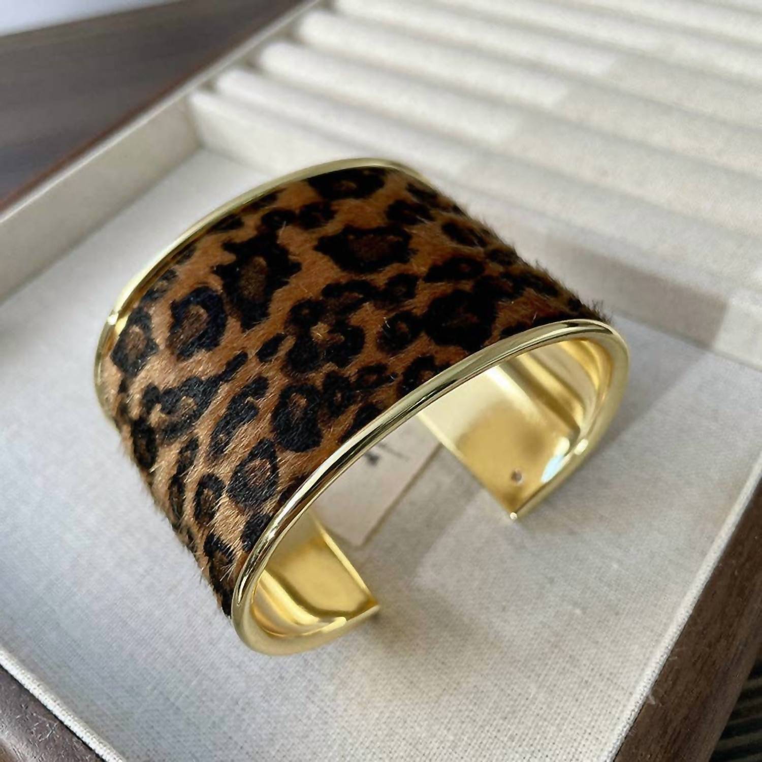 Dipped Shop - Women's Leopard Print Open Wide Cuff Bracelet