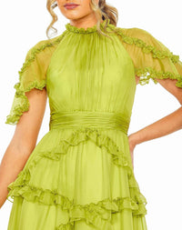 Mac Duggal - Chiffon Cascading Ruffle Flutter Sleeve Gown