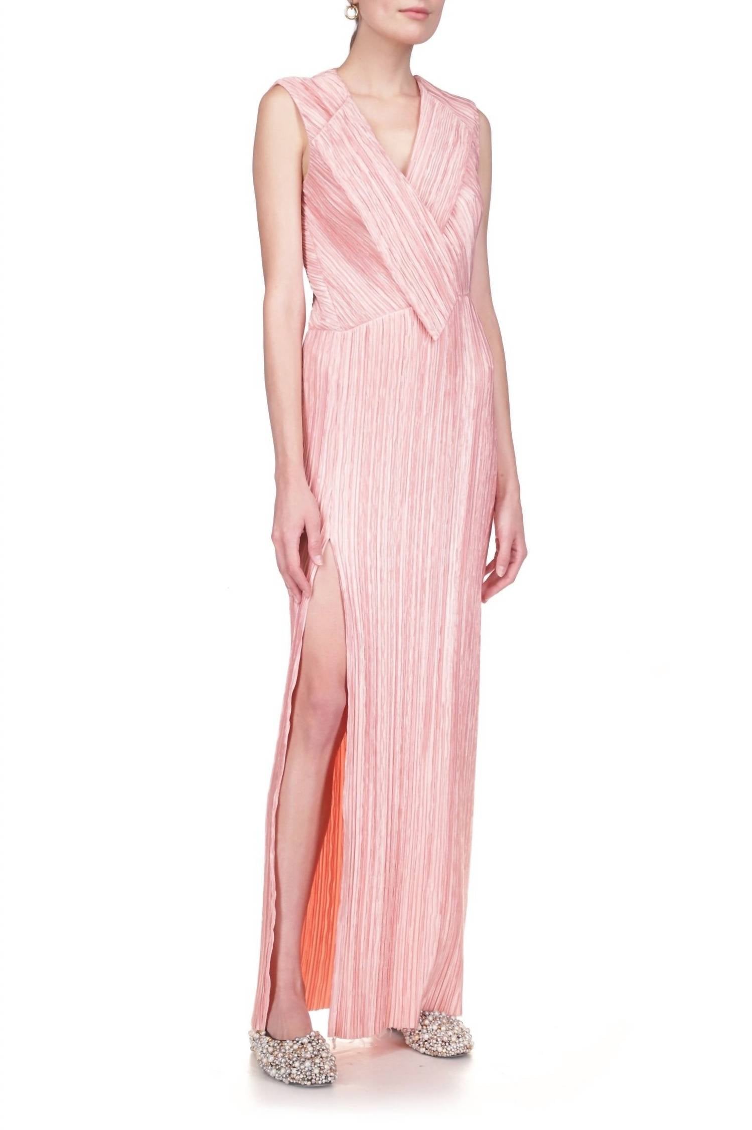 Marina Moscone - V-neck Foldover Long Dress