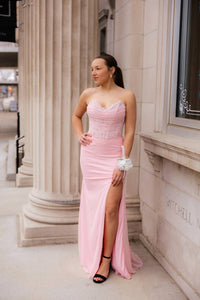 La Femme Women's Elegant Strapless Prom Dress in baby pink - women's dress - alternate view