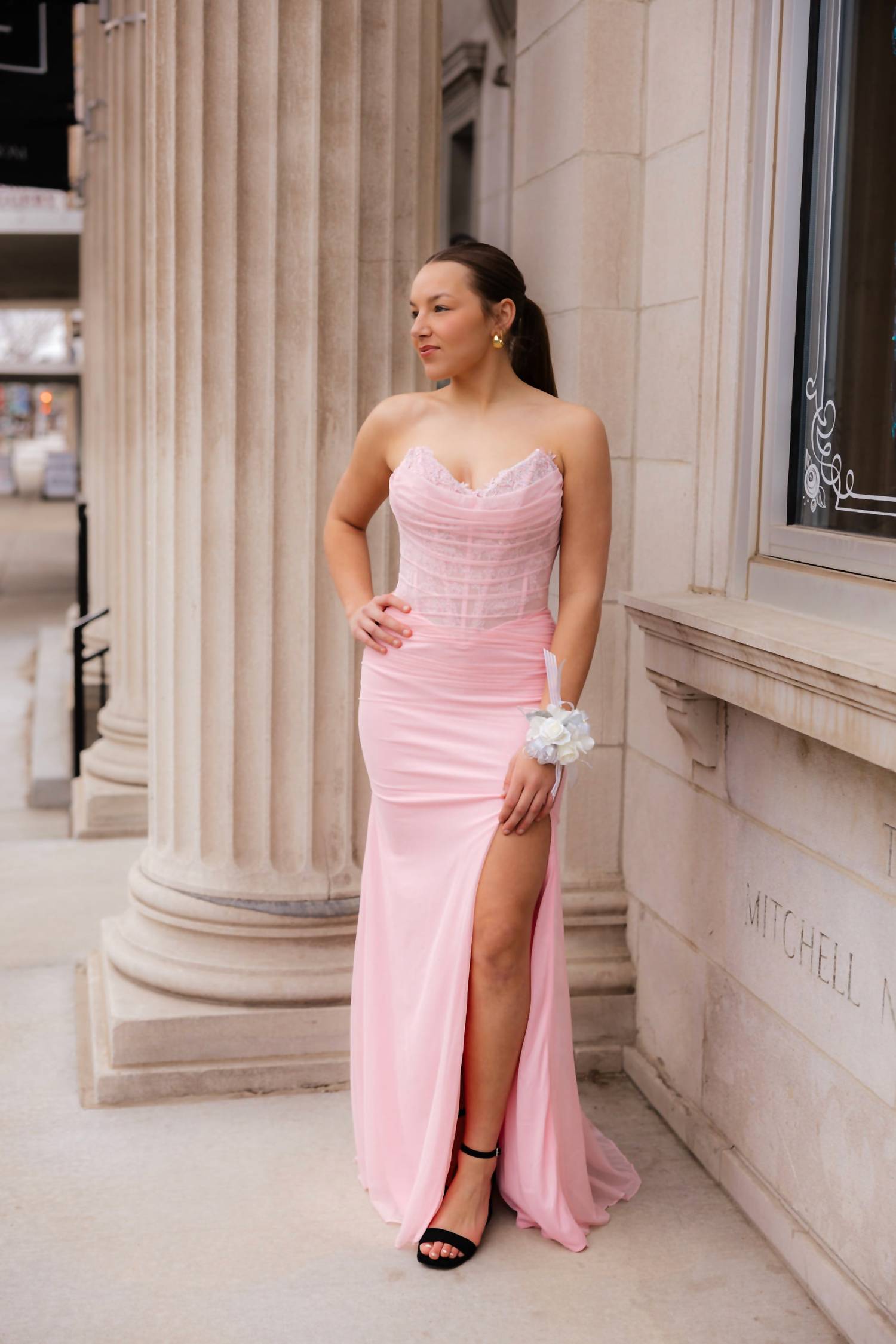La Femme Women's Elegant Strapless Prom Dress in baby pink - women's dress - alternate view