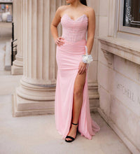La Femme Women's Elegant Strapless Prom Dress in baby pink - women's dress - detail view